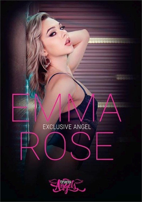 A woman poses in lingerie against a metallic background with the text "EMMA ROSE EXCLUSIVE ANGEL," "trans Angels," and a nod to 2025 crossdresser survey questions displayed over the image.